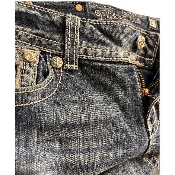 Miss Me Y2K Skinny Embellished Medium Wash Saddle Stitch Low Rise Jeans Size 27 - Picture 9 of 9